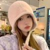 Imitation Mink Fur Lace-up Pullover Cap Women Plush Fisherman Hat Winter Warm Ear Protection Headgear Bonnet Solid Velvet Beanie