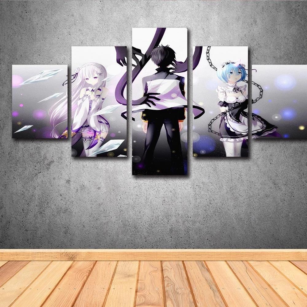 

Anime Poster HD Print 5 Pieces Emilia Subaru Natsuki Rem Wall Art Canvas Painting Modular Picture Frame Living Room Decor Home 20x35 20x45 20x55cm