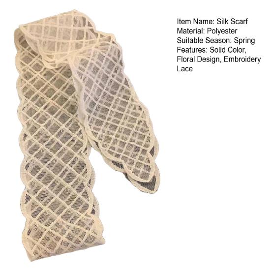 Women Silk Scarf Hollow Embroidery Lace Floral Leaf Design Ribbon Solid Color Lightweight Hair Tie Street Wear