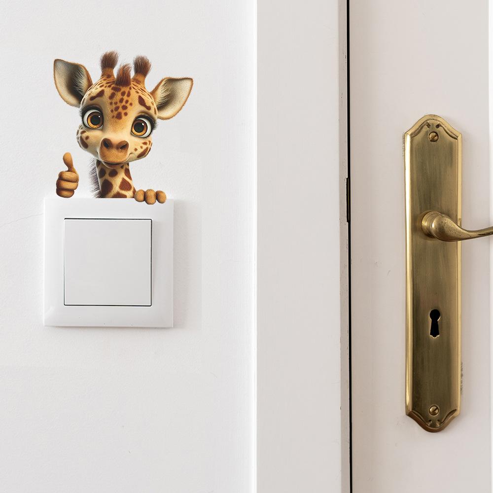 Self-adhesive Switch Stickers Cute Giraffe Thumbs Up for Bedroom Living Room Kids Room Home Decor