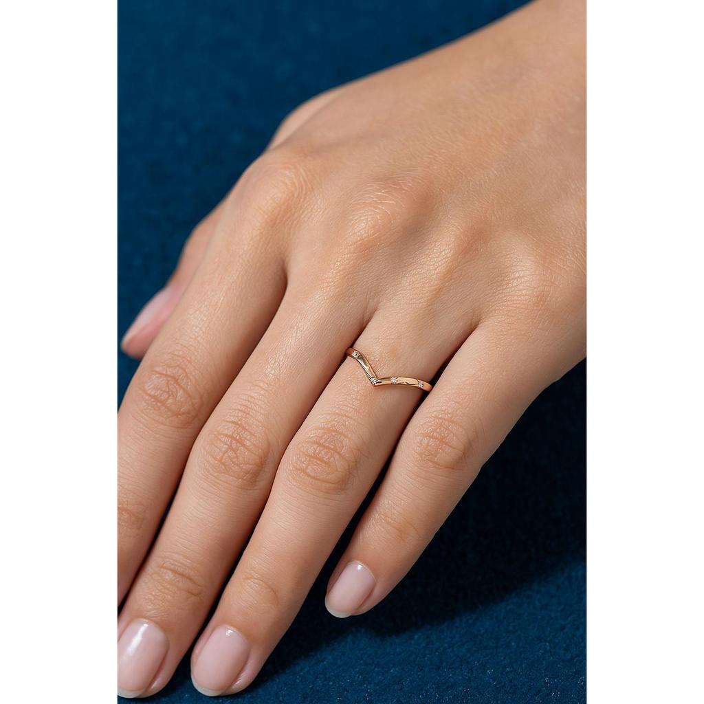 Chevron V Shape Ring with Tiny CZ Stones, Minimalist Stacking Band, Dainty Rose Gold Plated Silver Jewelry for Women
