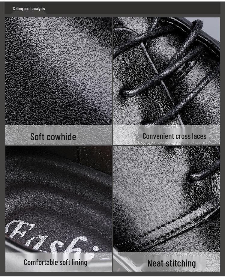 Men's Business Casual Leather Lace-Up Shoes - Low-Top, Flat Bottom, Cowhide Upper, British Gentleman Style.