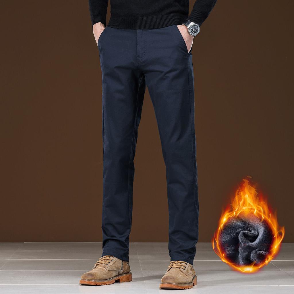 Pánské zimní fleecové teplé manšestrové kalhoty Pánské obchodní módní Slim Fit strečové zateplené šedé khaki chmýří Ležérní kalhoty Pánské