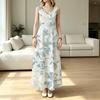 U-Neck Sleeveless Linen Maxi Dress Fresh Floral Seaside Vacation Style Comfy Breathable Summer Dress for Daily Casual Outdoor Trip