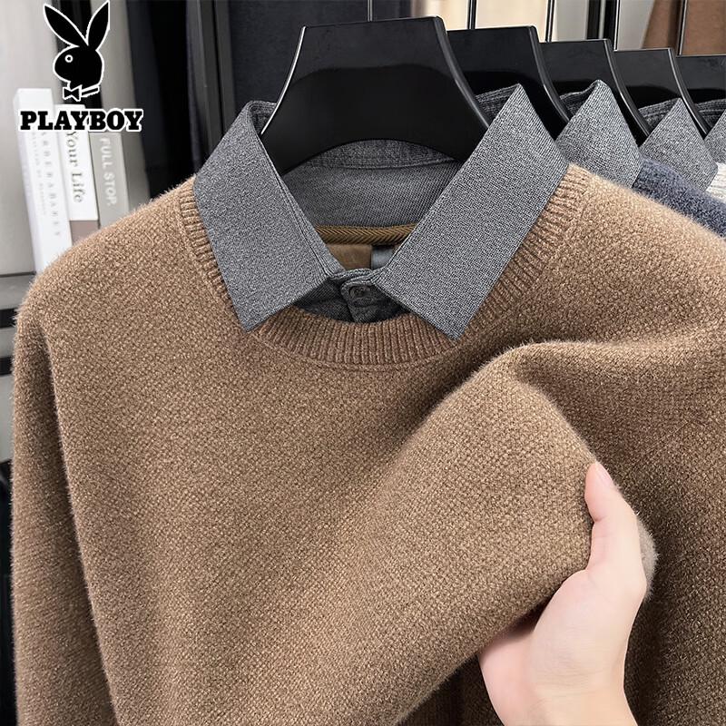 Playboy Men s Faux Two-Piece Fleece Lined Knit Sweater 3XL