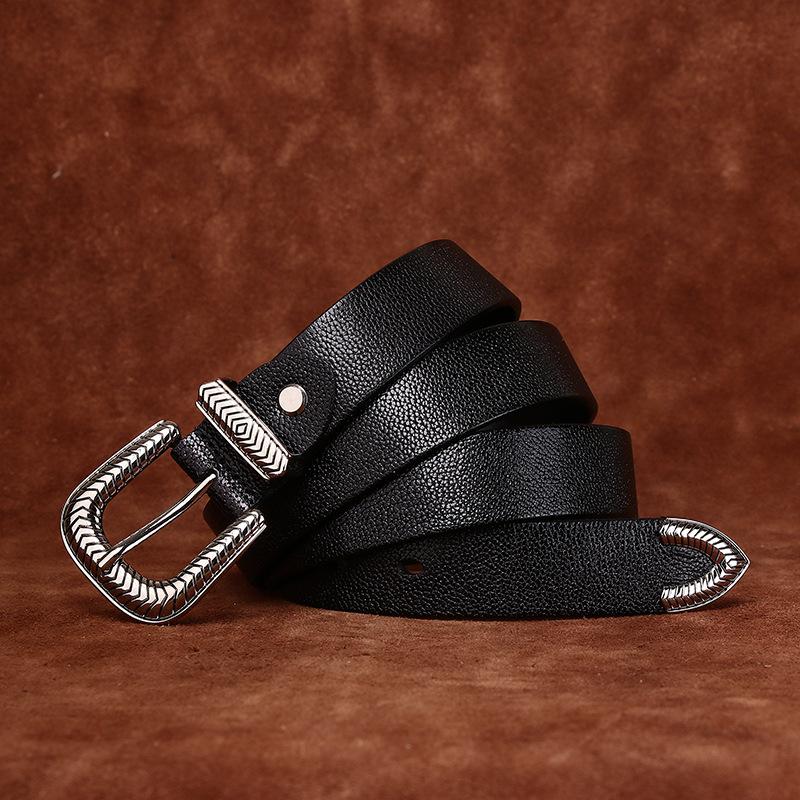 Retro Personality Trend Versatile Lychee Embossed Leather Belt Women S First Layer Cowhide Casual Jeans Belt Women S 90cm
