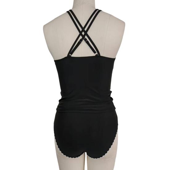 2Pcs/Set Women Tankini Set V Neck Ruched Tummy Control Tops High Waisted Bottoms Color Block Swimwear Summer Beachwear