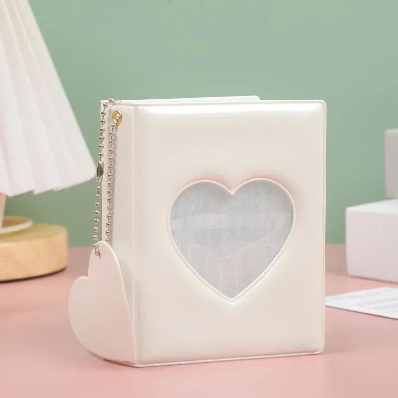 1Pcs Cute 3-inch Solid Color Photo Album Love Hollow Photocard Holder Heart Pendant Cards Collect Book Albums Portable Household