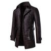 Men's medium and long leather trench coat Korean version suit collar leather jacket casual trend belt jacket men