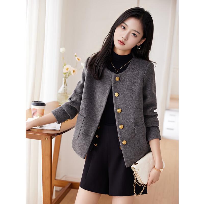 Women's Elegant Gray Tweed Blazer