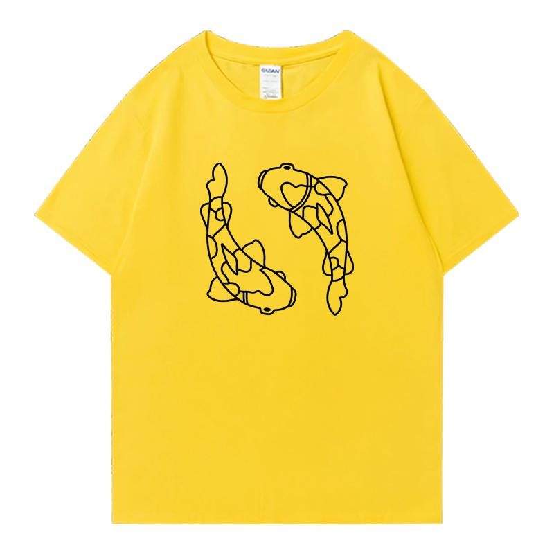 Summer 2026 Minimal Koi Carp Print Oversized Tshirt 100 Cotton Unisex Women Short Sleeve Tee Shirt Unisex Casual Popular Clothing