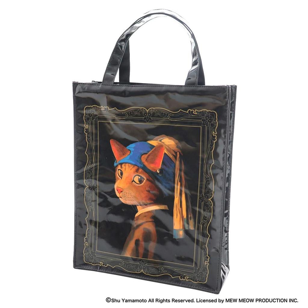 Blooming CAT ART Zippered Tote Bag, Cat Girl with Pearl Earrings by Johannes Ferneco, Women's, 001289-0001-01