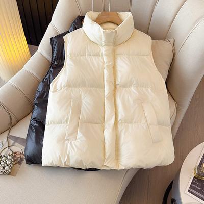 A Plus-size Women's Autumn and Winter Faux Down Cotton Vest with A Fashionable Design and A Solid Color Loose Coat