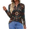 Women's Fashion Casual Lapel Short Long Sleeve Print Shirt Women's Button Up Tops