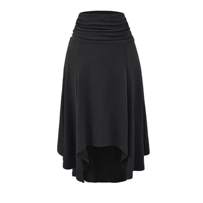 26004 - Stylish Low-Waist Pleated Irregular Black Midi Skirt