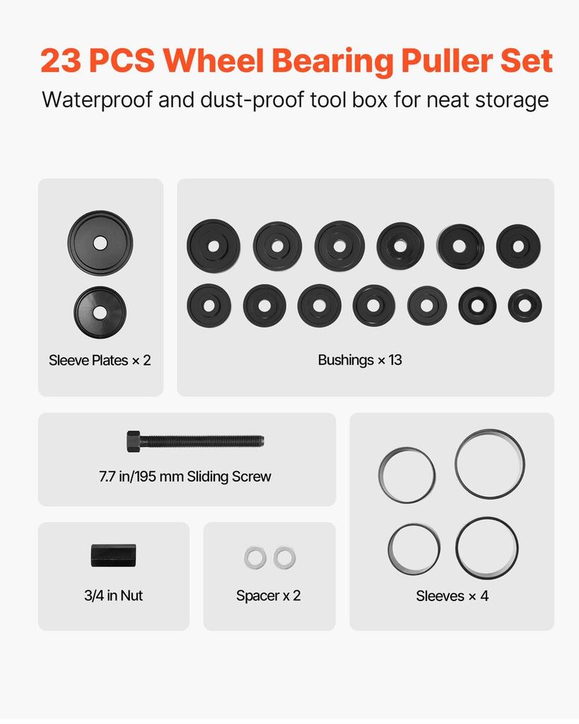 Wheel Bearing Press Kit, 23 PCS FWD Bearing Puller Tools, for Front Wheel Drive Bearing Removal and Installation, Wheel Bearing Tool with Sliding