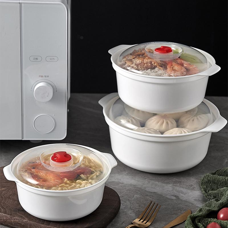 3pcs Set Microwave Oven Special Box Heated Containers Soup Pot Rice Steamed Hot Steamed Buns W/ Lid Eco-friendly Food Grade Tool