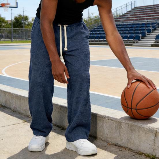 Herren Casual Baggy Hose Unifarbene Weite Hosen Lockerer Schnitt Kordelzug Taille Gerade Jogginghose für Sport Straße