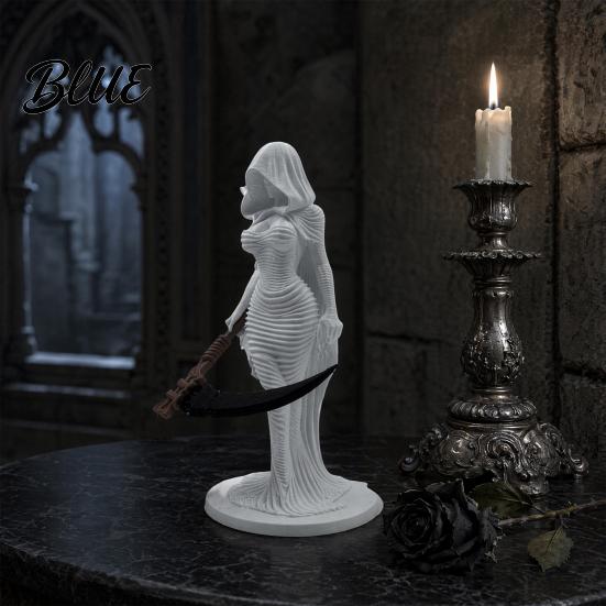 Stable Display Sculpture Lady Reaper Hooded Figure Sculpture Gothic Grim Statue with Sickle Figurine 3D Printed Robe Women for Office Home Bookshelf