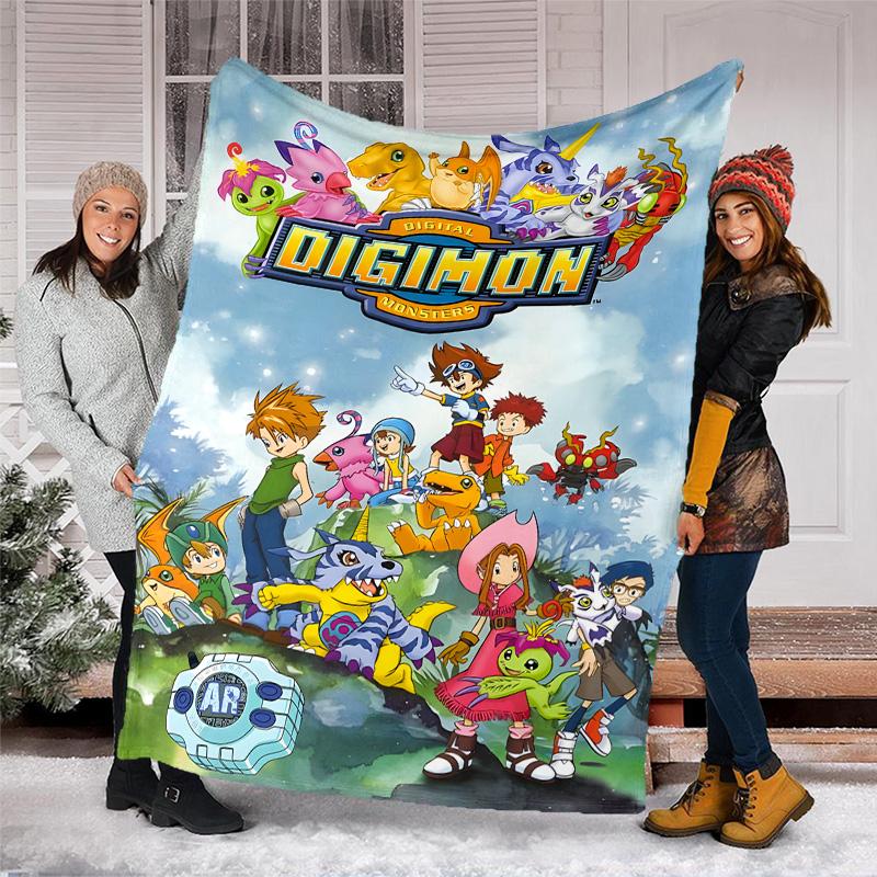 1pc Digimon Theme Blanket - Digital Print, Polyester, Cozy for All Seasons, Perfect for Outdoor, and Travel