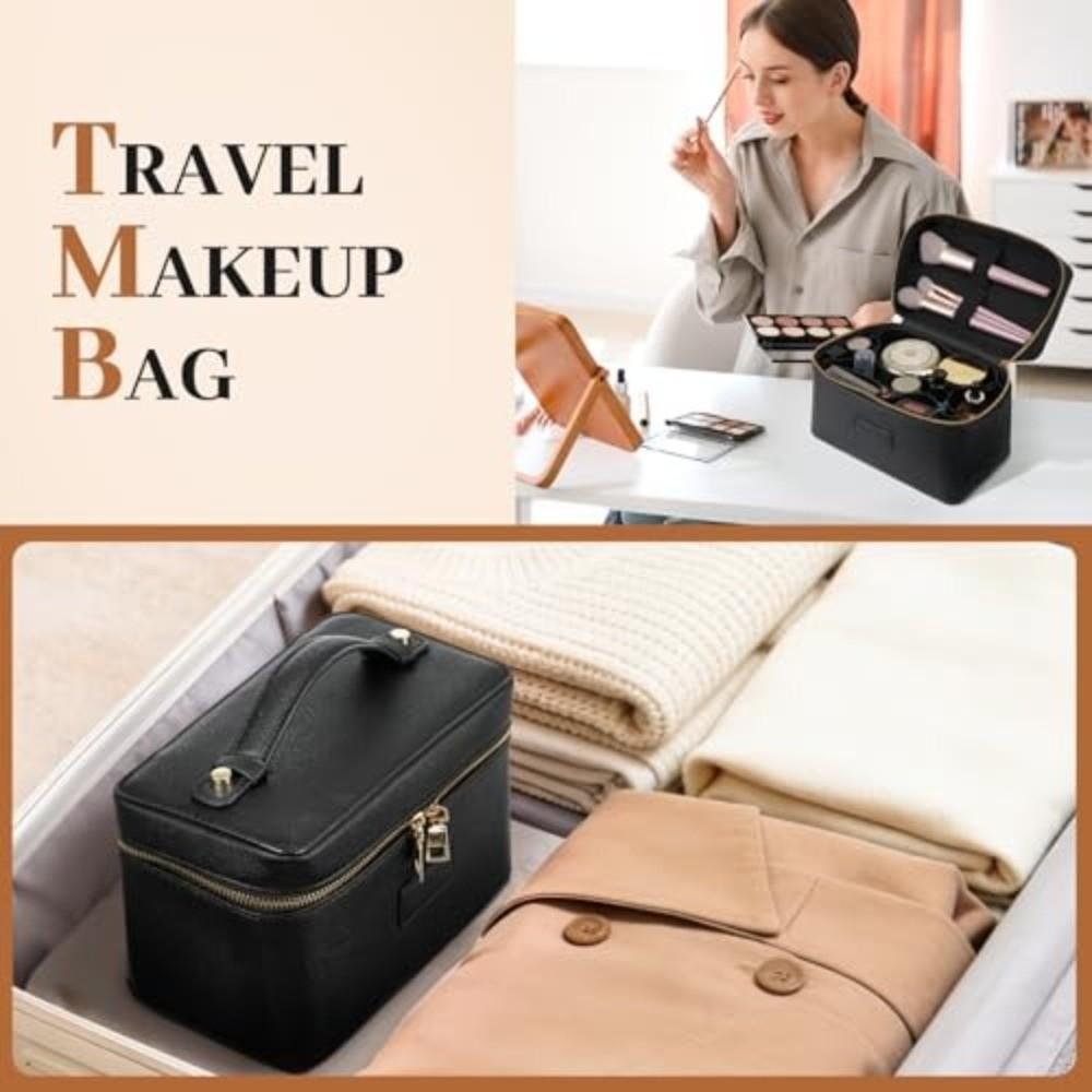 Fashionable PU Leather Makeup Bag Large Capacity Square Shape Camera Storage Bag Waterproof Removable Divider Clutch Bag Travel