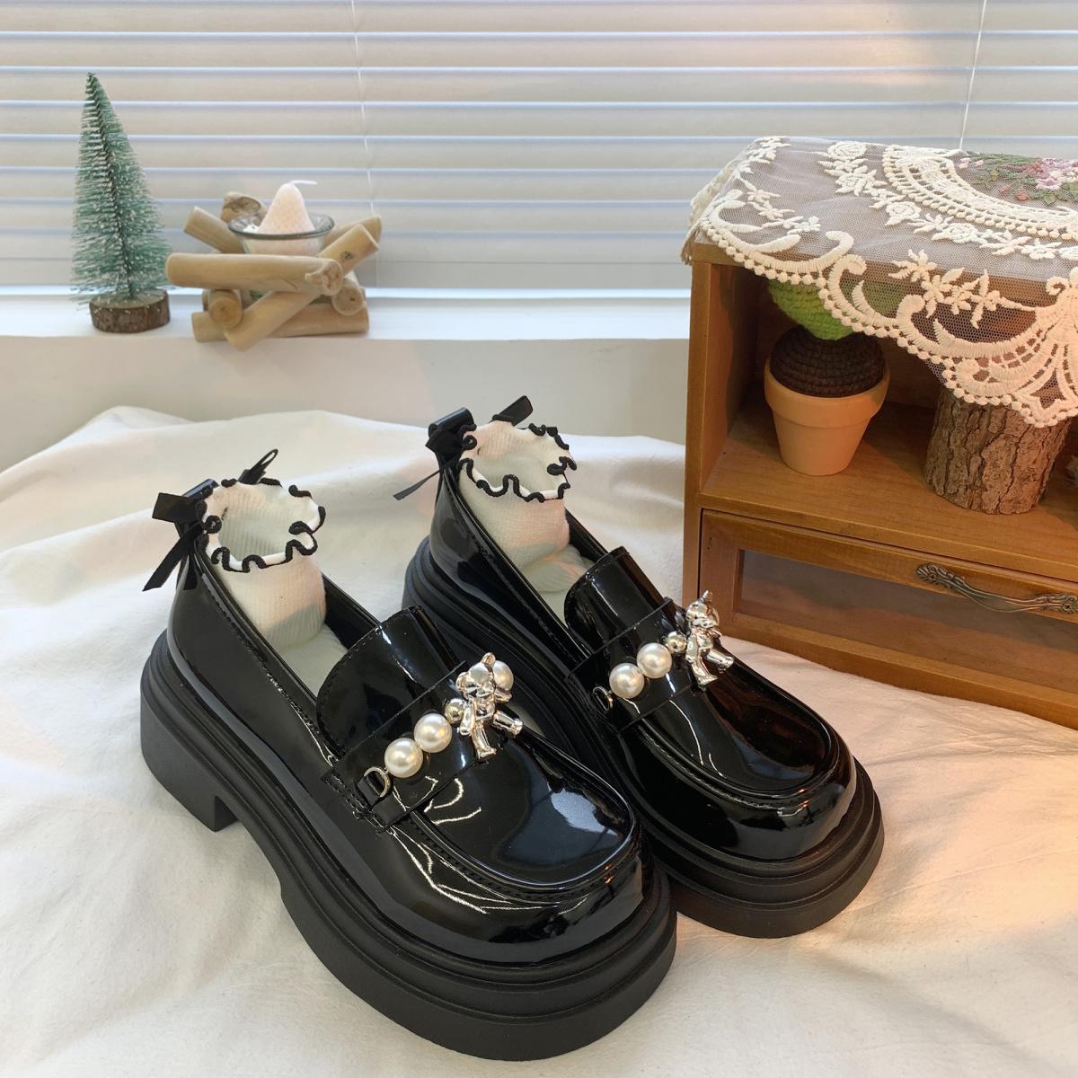 

Туфли женские на высокой платформе женская обувь алмазные мокасины японский стиль Лолита со стразами Мэри Джейн готика Off White A 35