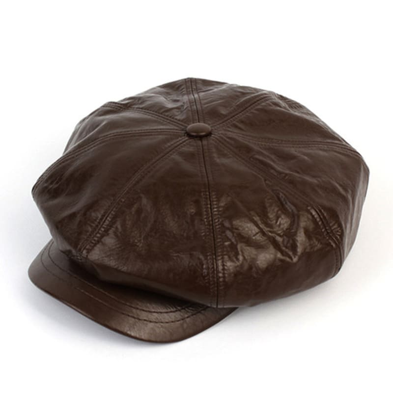 

Универсальная химия Коричневая кепка газетчика из треснувшей кожи с поясом FREE