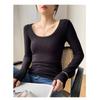 Women Solid High Elastic Slim Long Sleeve Round Neck Casual Bottoming T Shirt