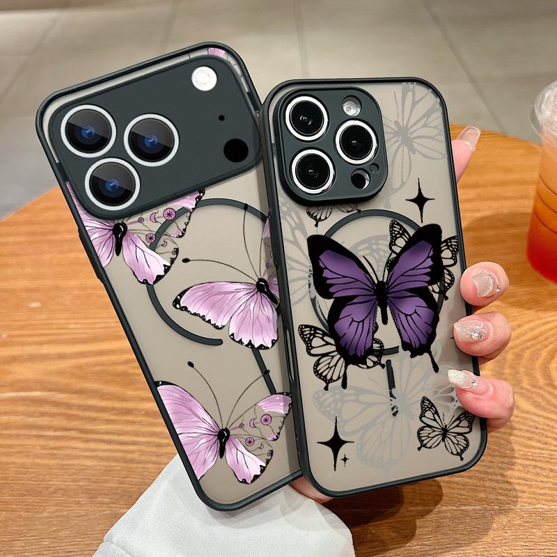 Schmetterlingsblume Magnetische Handyhülle Für iPhone 17 16 Pro 15 14 13 Pro Max 17e 16e Für Magsafe Kabelloses Laden TPU PC Rückseite
