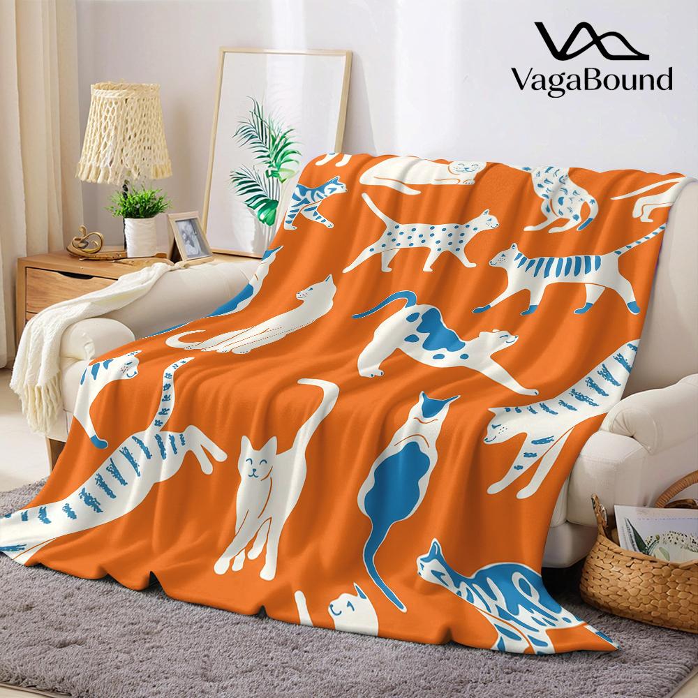 Orange White Cat Flannel Blanket Warm Soft Halloween Christmas Couch Warm Cozy Decorative Decor Gift for All Season 75X95CM