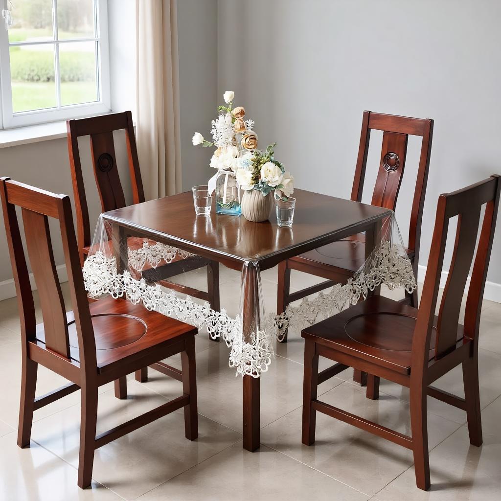 PVC Transparent Table Cloth Waterproof Oilproof Wipeable Lace Soft Glass Universal Fit Rectangular Round Dining Coffee Tables
