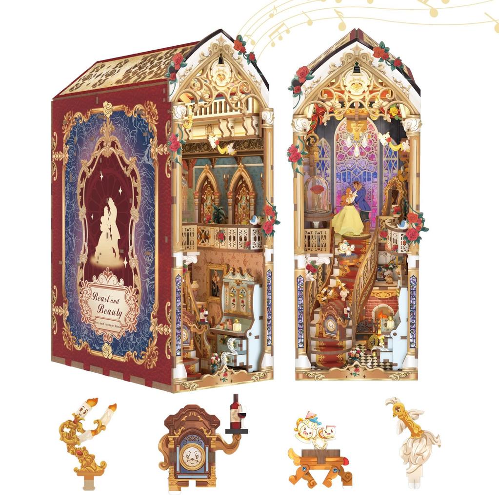 Tonecheer Book Nook 3D DIY Miniaturní dům Dřevěný Kniha Knihovna DIY Sada pro Začátečníky a Dárek k Narozeninám Sada, Puzzle, Sada, Zarážky na Knihy, Stojánek,