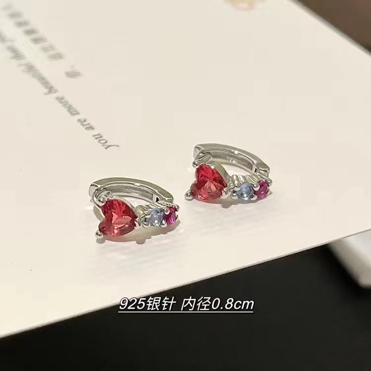 Broken shell is my kitten | Color love zircon earbone rings retro Spice girl diamond rose red earrings niche design