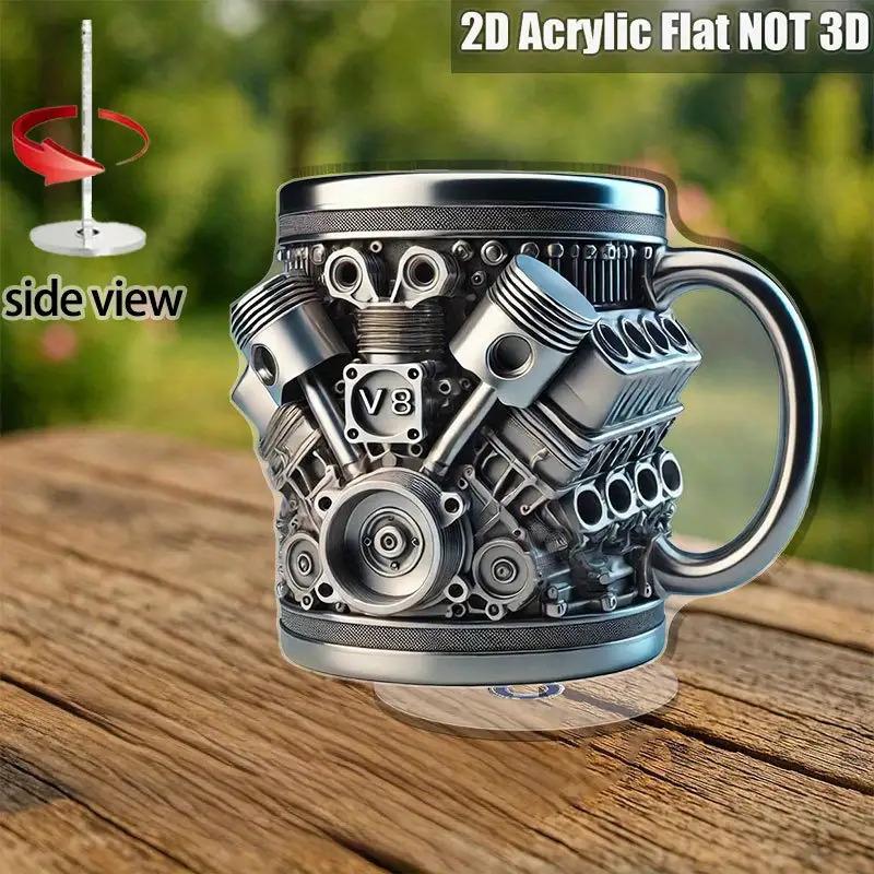 1pc Engine-shaped Rotating Cup Desktop Decoration - Automotive Decor with Internal Combustion Engine Design, Non-moving Desktop Ornament Suitable