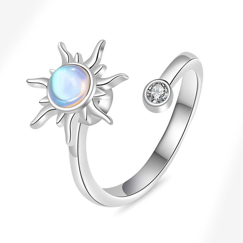 925 Silver Sunflower Diamond Zircon Rotatable Ring For Women Gift Relieve Stress Ring Jewelry