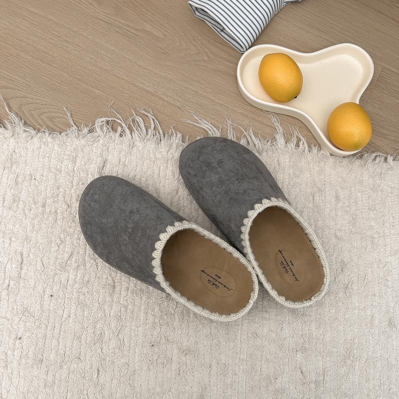 

Niche thick-bottomed Birken solid-color bag head slippers for women s 2025 spring new outer wear casual velvet warm half-drag 35