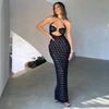 Women Summer Sexy Backless See Through Club Party Gown Elegant Floral Halter Cut Out Maxi Dress