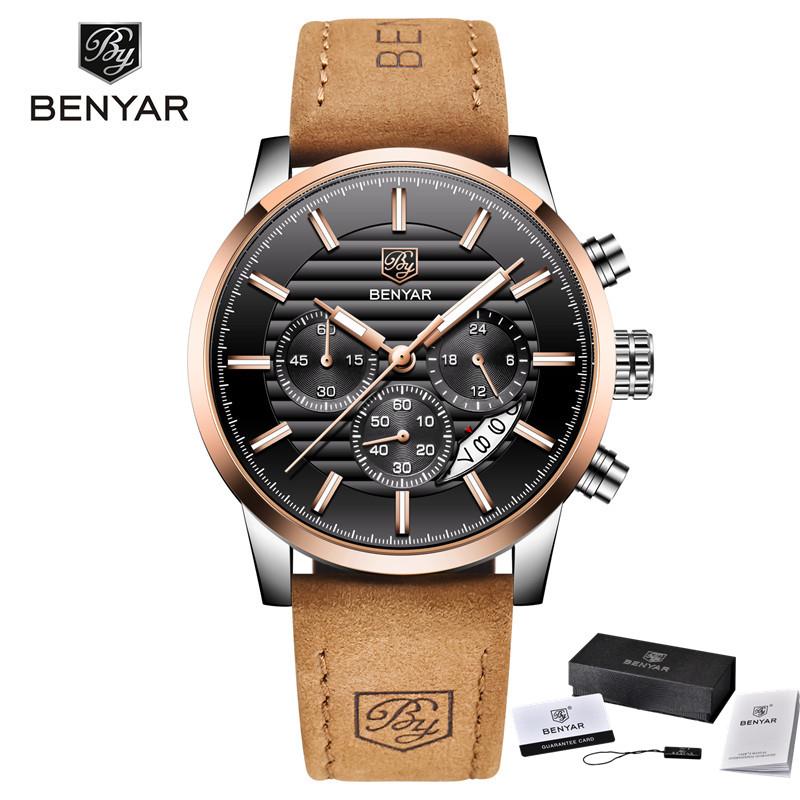 BENYAR Watches Men Top Luxury Brand Chronograph Sport Man Watch Military Leather Clock Quartz Wristwatch Relogio Masculino 5104