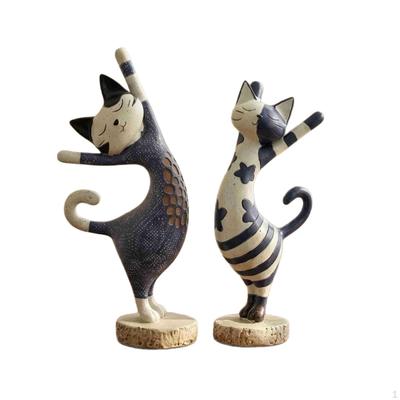 2 Pieces Cat Figurines with Bases VintageStyle HandPainted Sculpture for Collectors,