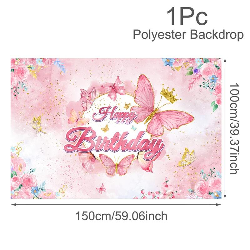 Pink Purple Butterfly Flower Birthday Backdrop Banner Butterfly Birthday Party Decoration Kids Wedding Birthday Girl Baby Shower