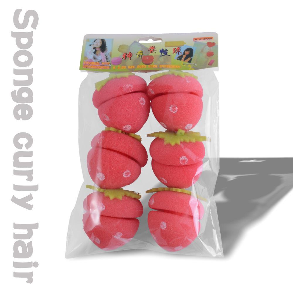 

6PCS Lazy Sleeping Curly Hair Sponge Ball Hair Curl, Strawberry Type Does Not Hurt Soft Hair Curler 6 pieces суничний