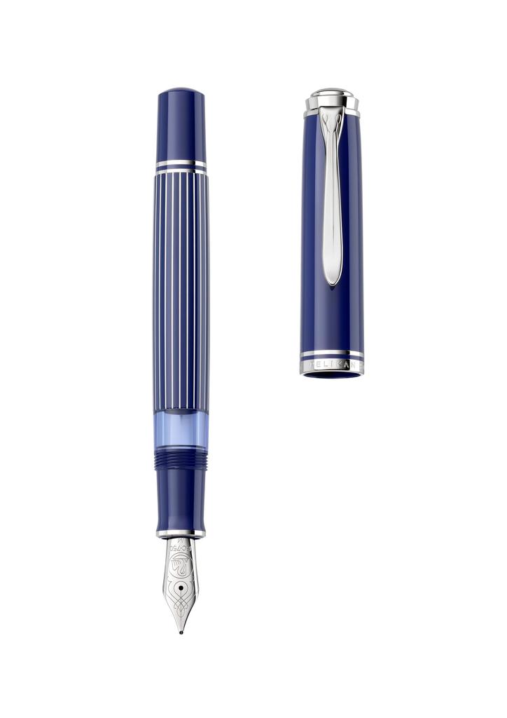 Pelikan Fountain Pen EF Extra Fine Souveraen Metal Stripe Blue M815 Limited Edition Official Import