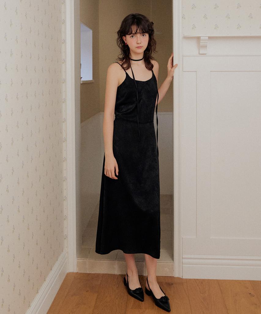 ADAUL Jacquard Rope Belt Long Dress - Black