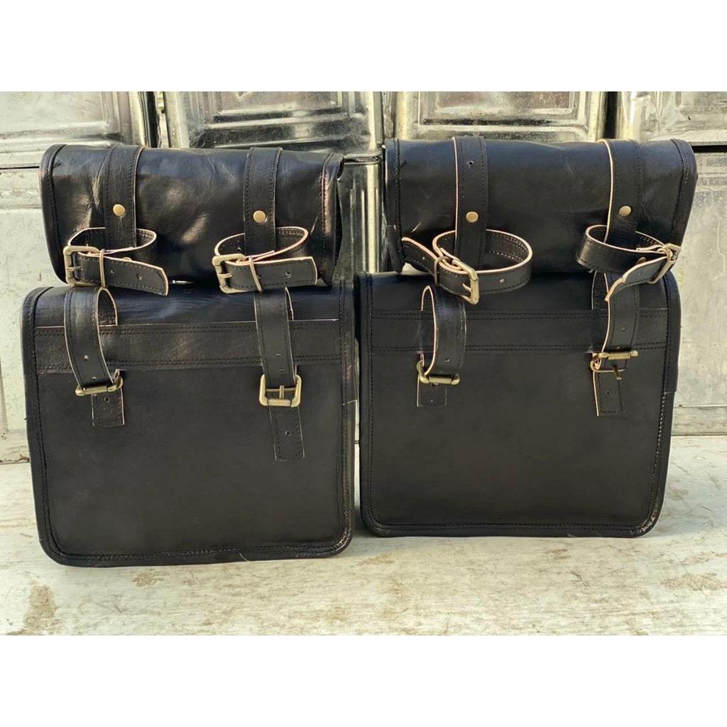 Genți de șa pentru motociclete din piele 4 husă laterală din piele neagră 4 genți combinate