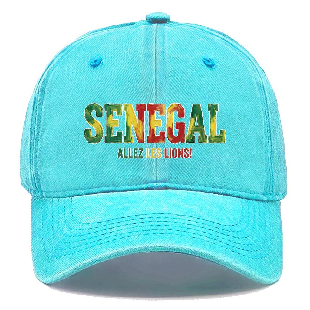 Snapback Baseball Cap With "SENEGAL" "ALLEZ LES LIONS" Flag Printed , Adjustable Baseball Hat Vintage Casual Leisure Simple Woman's Cap