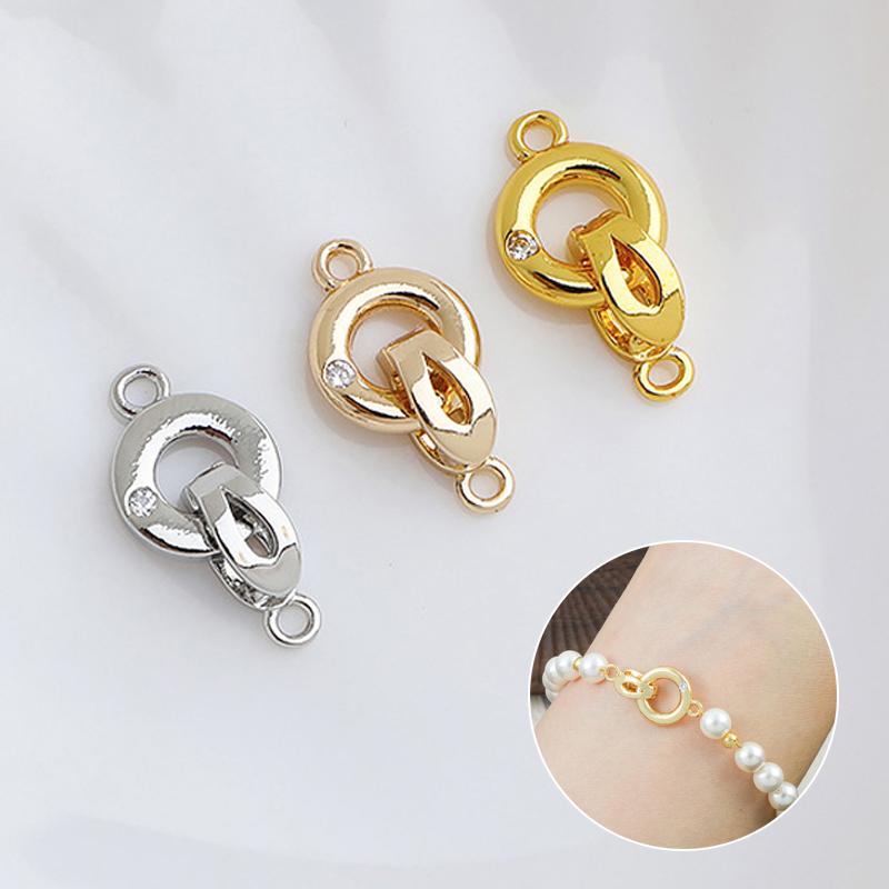 1 Piece Fastener Connector Clasps Locks 18K Gold Plated Brass Inlaid Zircon Pearl End Clasps For Jewelry Diy Bracelet Necklace
