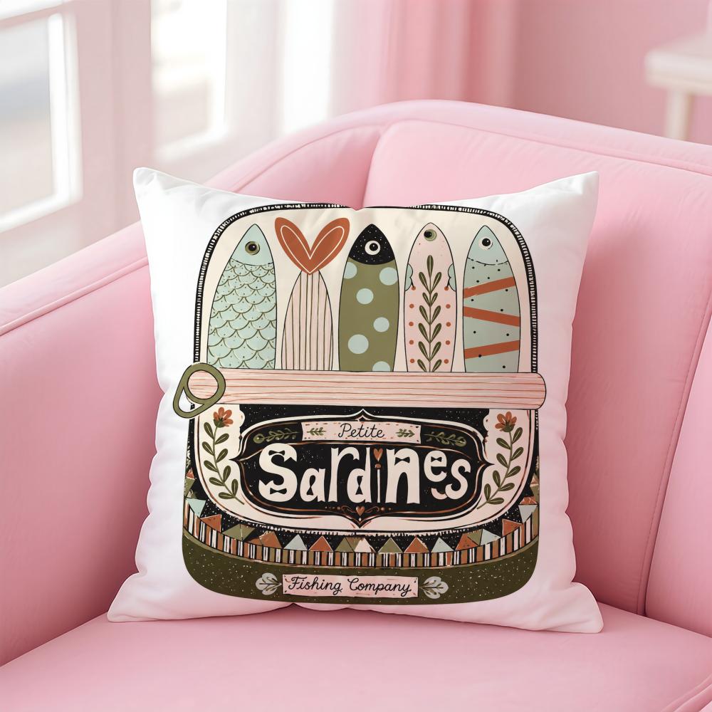 Cushion Cover Popular Animal Retro Sardine Short Plush Soft DoubleSided Printing Pillow Case Cozy Sofa Bedroom Home Decor Gift