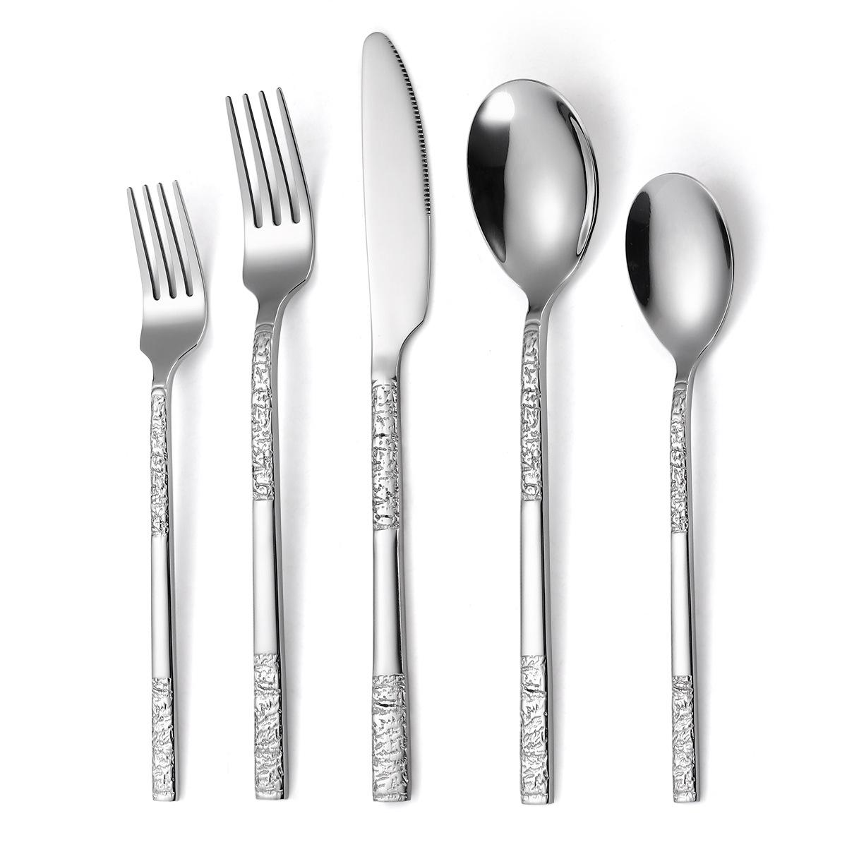 

Набор столовых приборов из 5 предметов, глянцевая нержавеющая сталь, утолщенный узор, нож, вилка, ложка, черный набор для западной кухни серебряный