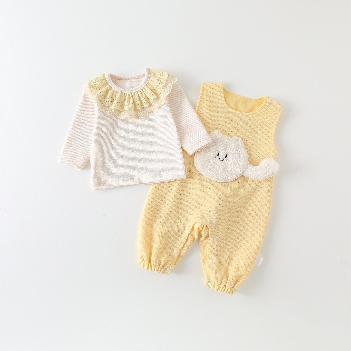 

Autumn 2025 Baby Lace Romper - Chic & Cute Two-Piece Set 100 cm светло-желтого