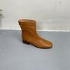 Johnature Genuine Leather Retro Thick Heel Mid-calf Boots Square Toe Versatile Women's Shoes